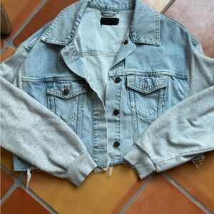 All Saints Light Blue Denim Jacket with Gray Sleeves S/M Allsaints Jacket